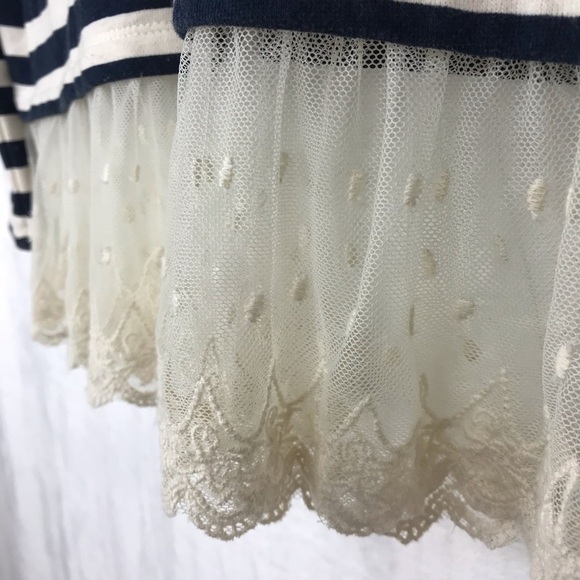 Altar’d State Navy Cream Stripe Lace Scalloped - Picture 3 of 8